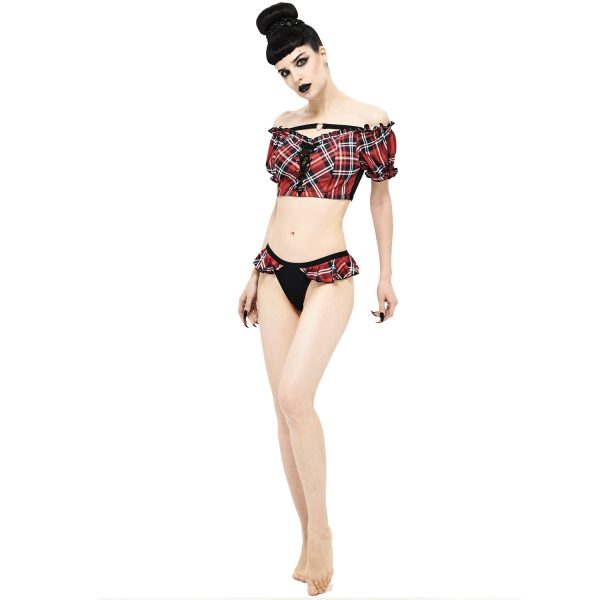 Retour Facile et Gratuit DEVIL FASHION Bikini ‘Scotish’ En Tartan Rouge 13