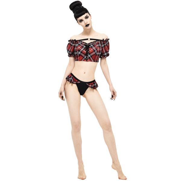 Retour Facile et Gratuit DEVIL FASHION Bikini ‘Scotish’ En Tartan Rouge 15