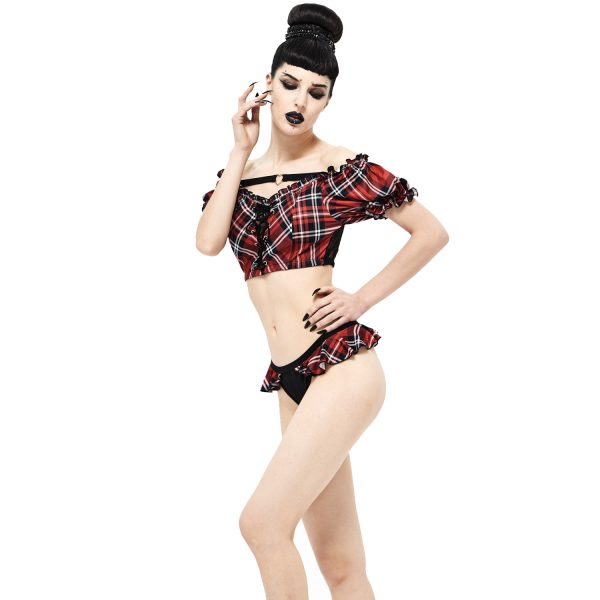 Retour Facile et Gratuit DEVIL FASHION Bikini ‘Scotish’ En Tartan Rouge 7