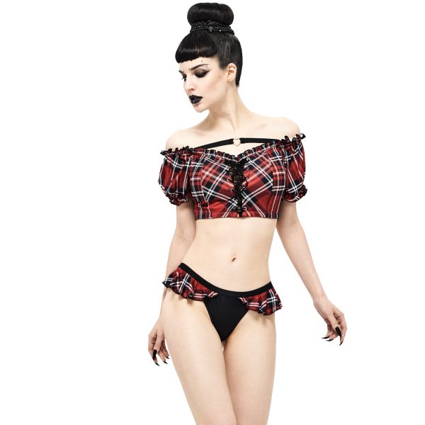Retour Facile et Gratuit DEVIL FASHION Bikini ‘Scotish’ En Tartan Rouge 8