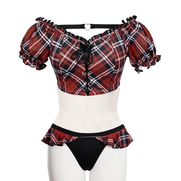 Retour Facile et Gratuit DEVIL FASHION Bikini ‘Scotish’ En Tartan Rouge 1