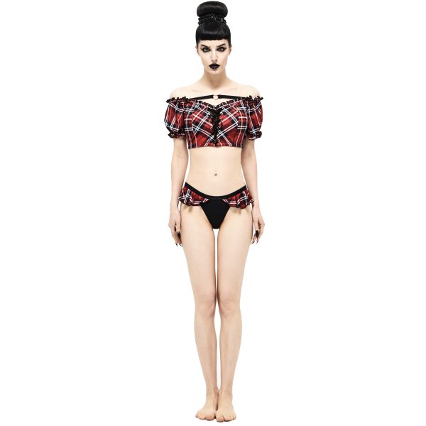 Retour Facile et Gratuit DEVIL FASHION Bikini ‘Scotish’ En Tartan Rouge 10