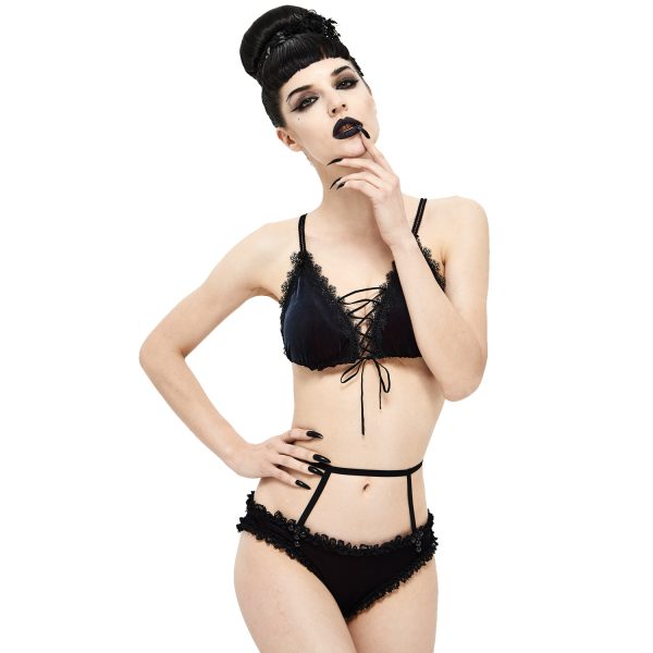 achat pas cher DEVIL FASHION Bikini ‘Sexy Velvet’ Noir Et Rouge 3