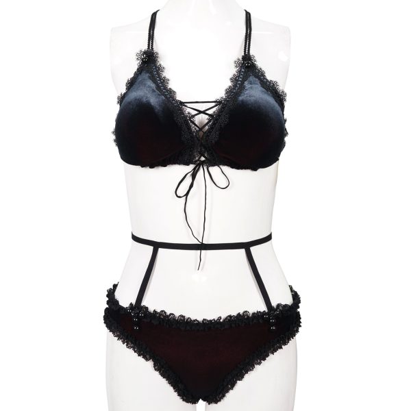 achat pas cher DEVIL FASHION Bikini ‘Sexy Velvet’ Noir Et Rouge 1