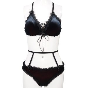 achat pas cher DEVIL FASHION Bikini ‘Sexy Velvet’ Noir Et Rouge 35