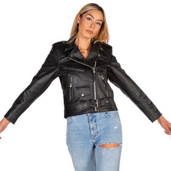 grande qualité NEW ROCK Blouson En Cuir ‘Buffalo Brando’ Noir Pour Femmes 6