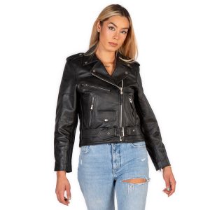 grande qualité NEW ROCK Blouson En Cuir ‘Buffalo Brando’ Noir Pour Femmes 20