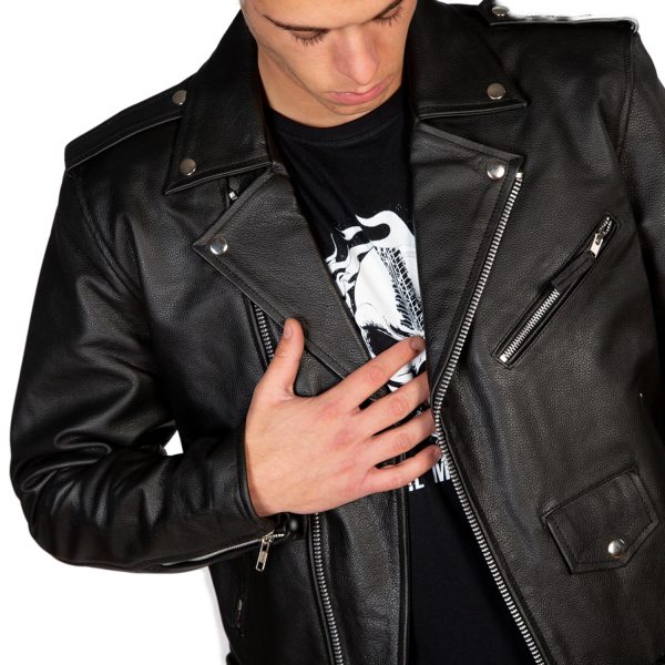 NEW ROCK Blouson En Cuir ‘Buffalo Brando’ Noir Pour Hommes soldes 6