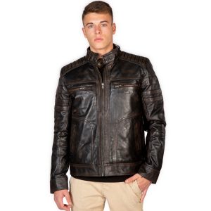 Distributeur Officiel NEW ROCK Blouson En Cuir Vieilli Pour Hommes 13