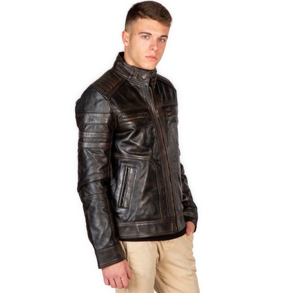 Distributeur Officiel NEW ROCK Blouson En Cuir Vieilli Pour Hommes 5