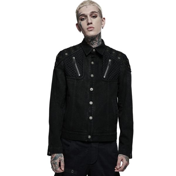 grande promotion PUNK RAVE Blouson ‘Punk Ragged’ En Jean Noir 3