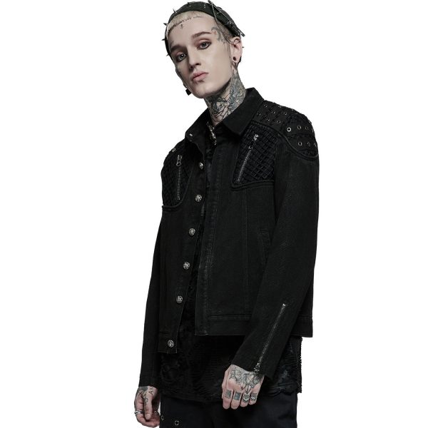 grande promotion PUNK RAVE Blouson ‘Punk Ragged’ En Jean Noir 5