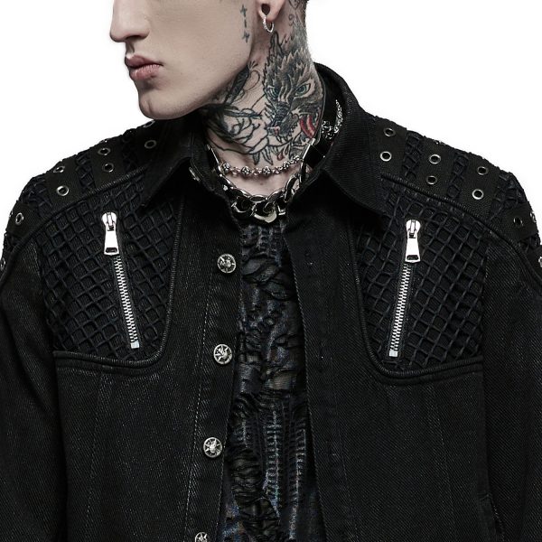 grande promotion PUNK RAVE Blouson ‘Punk Ragged’ En Jean Noir 8
