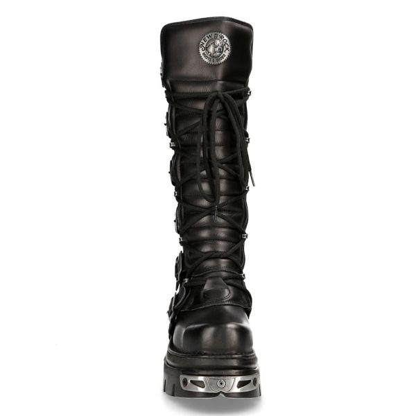 Bottes Hautes Coquées New Rock Metallic En Cuir Noir vente en ligne pas cher 4
