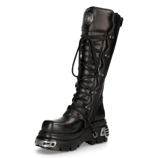 Bottes Hautes Coquées New Rock Metallic En Cuir Noir vente en ligne pas cher 5
