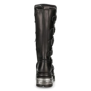 Bottes Hautes Coquées New Rock Metallic En Cuir Noir vente en ligne pas cher 18