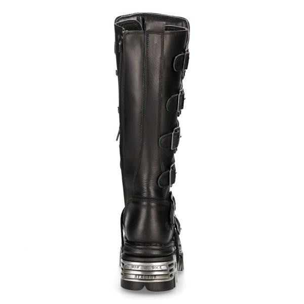 Bottes Hautes Coquées New Rock Metallic En Cuir Noir vente en ligne pas cher 6