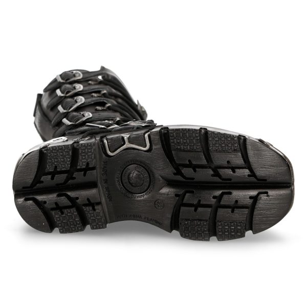 Bottes Hautes Coquées New Rock Metallic En Cuir Noir vente en ligne pas cher 7