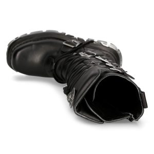 Bottes Hautes Coquées New Rock Metallic En Cuir Noir vente en ligne pas cher 22