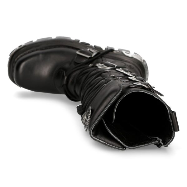 Bottes Hautes Coquées New Rock Metallic En Cuir Noir vente en ligne pas cher 8