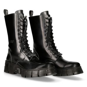 Bottes Hautes New Rock Wall En Cuir Antik Noires Retour Facile et Gratuit 24