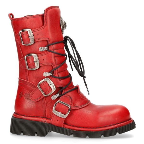 Bottes New Rock Comfort Light En Cuir Rouge magasin en ligne france 1