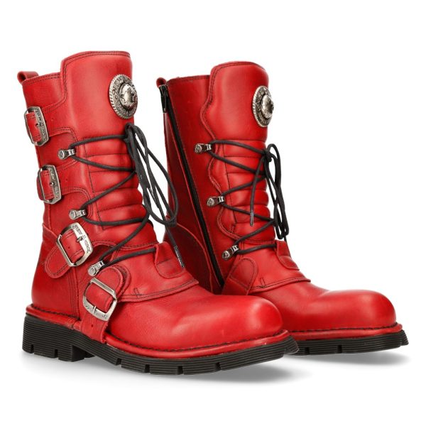 Bottes New Rock Comfort Light En Cuir Rouge magasin en ligne france 9