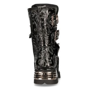 Bottes New Rock Metallic En Cuir Vintage Flower Noir à prix réduits 18