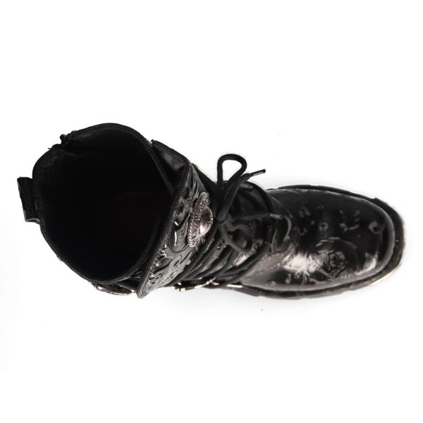 Bottes New Rock Metallic En Cuir Vintage Flower Noir à prix réduits 8
