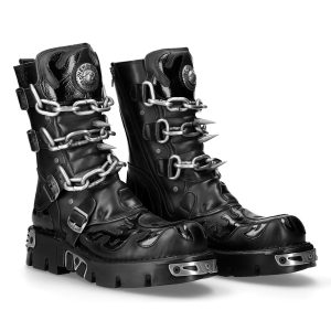 jusqu'à Bottes New Rock Metallic Itali Noir Et Skull En Cuir… 24