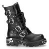 beauté Bottes New Rock Metallic Luna En Cuir Noir 28