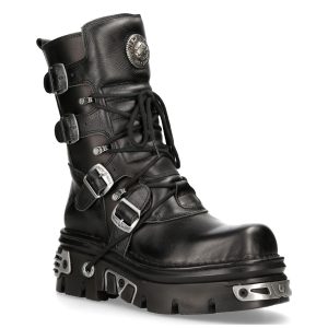mode Bottes New Rock Metallic Reactor En Cuir Noir 12