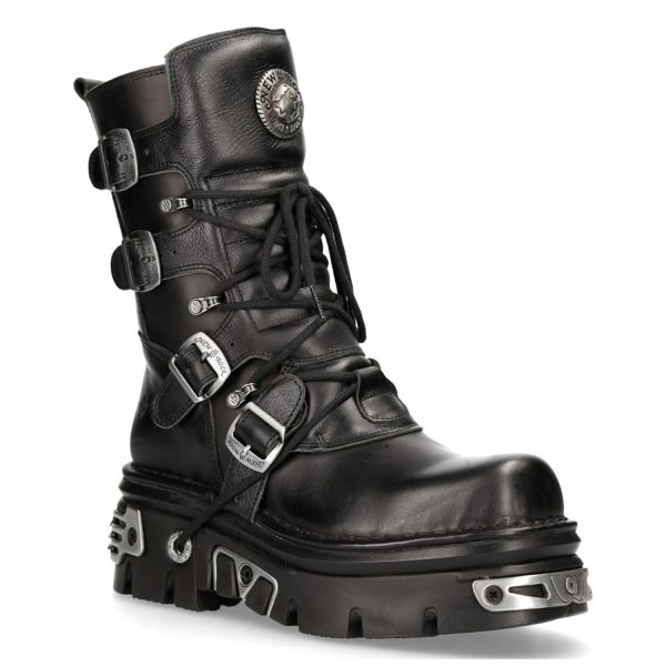 mode Bottes New Rock Metallic Reactor En Cuir Noir 3