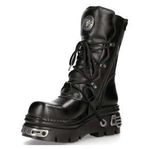 mode Bottes New Rock Metallic Reactor En Cuir Noir 16