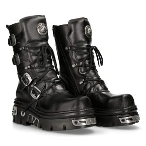 mode Bottes New Rock Metallic Reactor En Cuir Noir 24