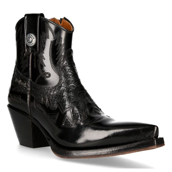 marque pas cher en ligne Bottines New Rock En Cuir Antik Et Python Noir 3