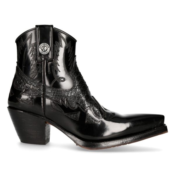 marque pas cher en ligne Bottines New Rock En Cuir Antik Et Python Noir 1