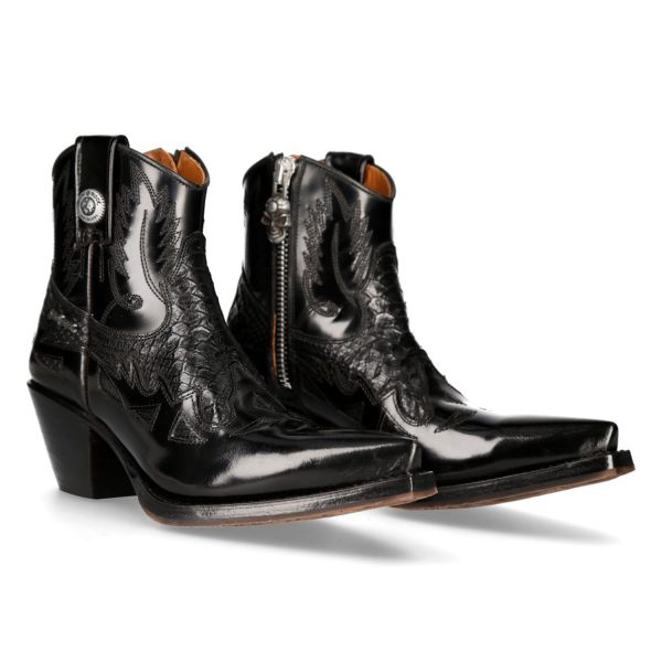 marque pas cher en ligne Bottines New Rock En Cuir Antik Et Python Noir 9