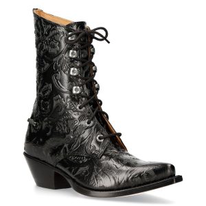 Bottines New Rock En Cuir Vintage Flower Noir commentaire favorable 12