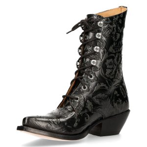 Bottines New Rock En Cuir Vintage Flower Noir commentaire favorable 16