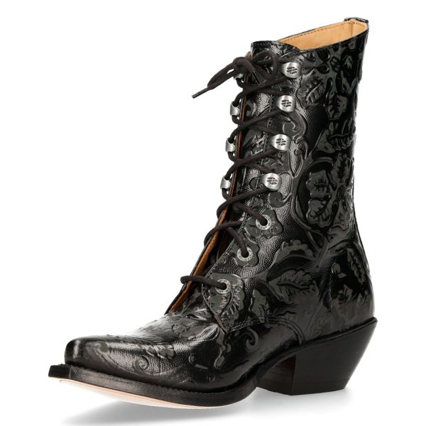 Bottines New Rock En Cuir Vintage Flower Noir commentaire favorable 5