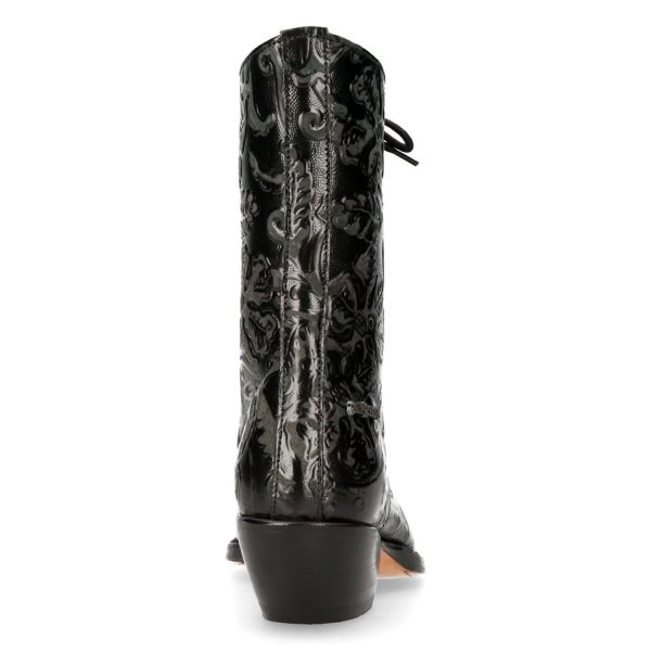 Bottines New Rock En Cuir Vintage Flower Noir commentaire favorable 6