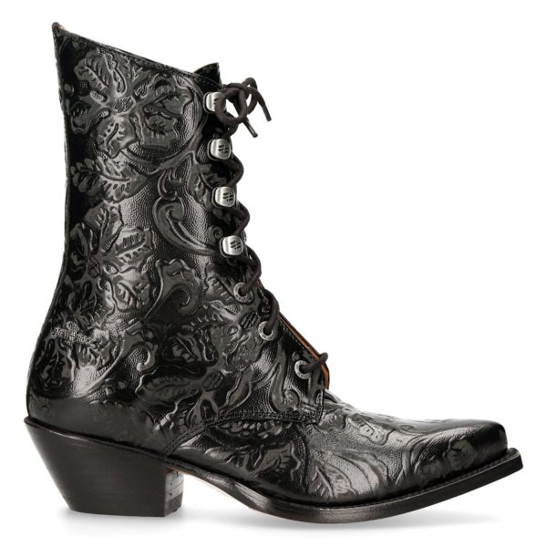 Bottines New Rock En Cuir Vintage Flower Noir commentaire favorable 1