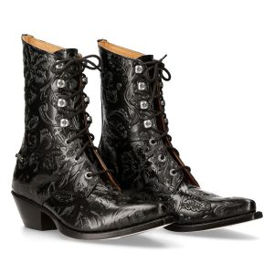 Bottines New Rock En Cuir Vintage Flower Noir commentaire favorable 24