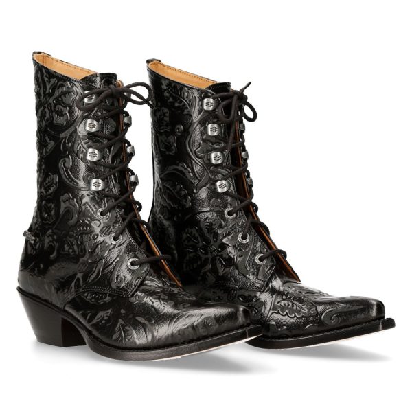 Bottines New Rock En Cuir Vintage Flower Noir commentaire favorable 9