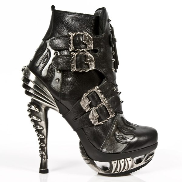 pas cher Bottines New Rock Magneto En Cuir Nomada Noir Et… 1