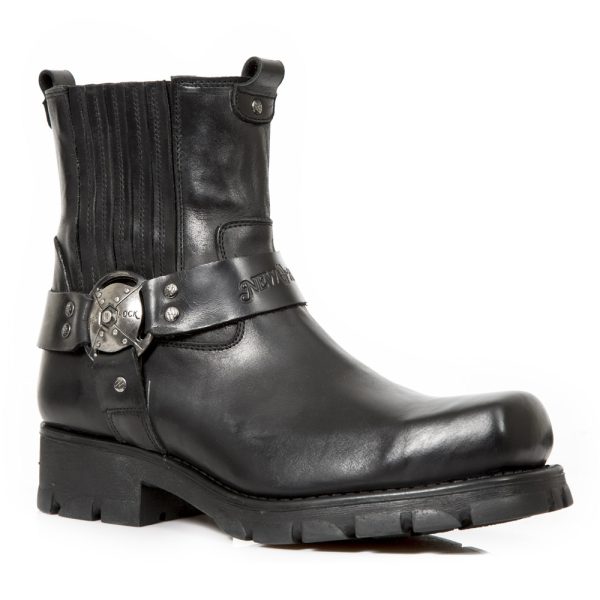 Bottines New Rock Motorcycle En Cuir Noir site pas cher 3