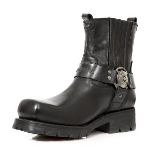 Bottines New Rock Motorcycle En Cuir Noir site pas cher 15