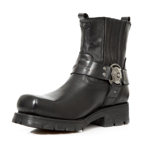 Bottines New Rock Motorcycle En Cuir Noir site pas cher 5