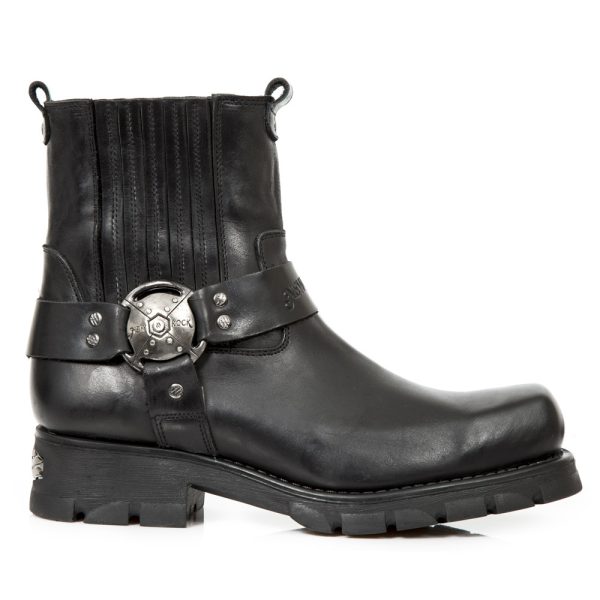 Bottines New Rock Motorcycle En Cuir Noir site pas cher 1